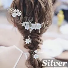 フラワー リーフ コーム 4点セット★シルバー★ヘッドドレス ヘアアクセサリー