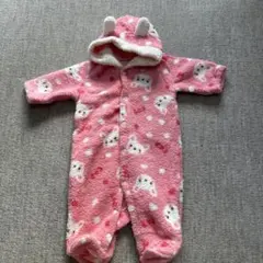 フリース フード付きロンパース ピンク