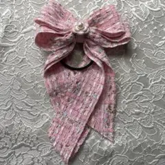 リボン付きパール花飾りヘアゴム