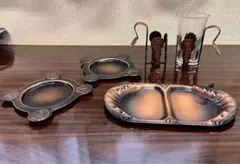 アンティーク風 グラス コースター トレーセット 外貨モチーフ ヴィンテージ