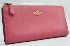 COACH コーチ 長財布 L字ファスナー レザー ピンク 金ロゴ レディースのサムネイル