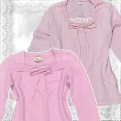 ‎【2着】 姫カジ 姫ギャル フェアリーグランジ フリル リボン ピンクニット