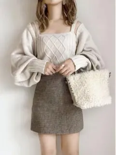 ボリュームスリーブカーディガンXケーブル編みキャミソールニット[cu327]