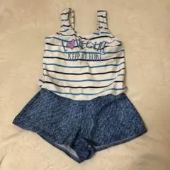 子ども水着 140 ストライプ柄 タンクトップ ショートパンツ ワンピース型