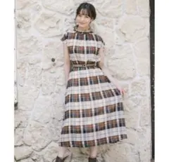 チェックロングワンピース