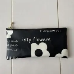 ペンケース 大きめポーチ ラミネート 大きな花柄 黒 ハンドメイド