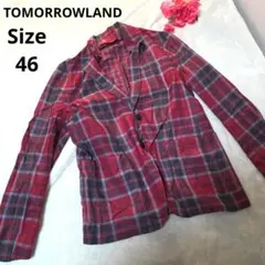 【オシャレ☆TOMORROWLAND】赤　チェック　シルク混　ジャケット　46のサムネイル