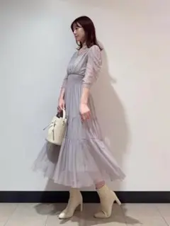 最終値下げSNIDELＶネックティアードチュールドレス