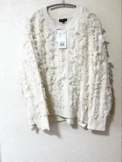 新品❤️INDIVI 大きいサイズ15☆フリンジ ジャガードニット☆セーター