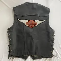 【O11】　Harley-Davidson　レザーベスト　メンズM　ブラック黒のサムネイル