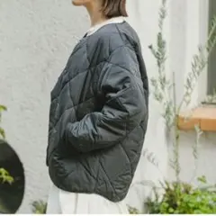 W814 ITEMS 中綿キルティングノーカラージャケット