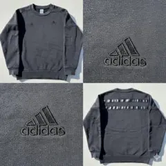 adidasトレーナー ダークグレー ロゴ 背面ストライプ Lサイズ スウェット