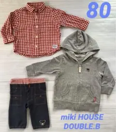 男の子　80 シャツ　パーカー　パンツ　チェック　長袖　赤　紺　ダブルビー