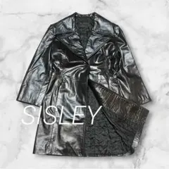 SISLEY レディース レザーコート ロング丈 本革 黒 XS Y2K