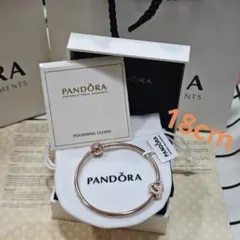 Pandora ローズゴールド ハートチャーム バングル 18.cm 美品