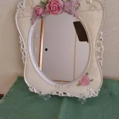 花柄立体的装飾オーバル卓上壁掛けミラー（難あり）