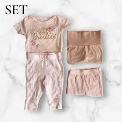 [セット売り] ベビー服 ロンパース パンツ 3点セット ピンク