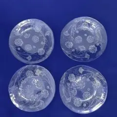 ガラス皿 花柄 プレスガラス クリアプレート 4枚セット