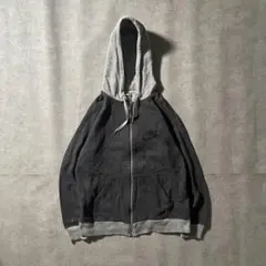 00s NIKE ジップパーカー ツートーン 黒 グレー ブラック フーディー