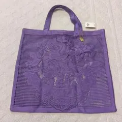 【未使用美品】近沢レース店 レーストートバッグ エコバッグ ローズ 紫 薔薇のサムネイル