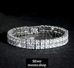 モアサナイト　ブレスレット s925　角レイヤー　テニスチェーン　Silver