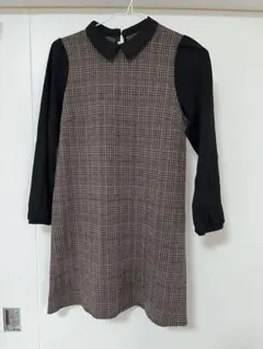 チェック柄長袖ワンピース　ブラウン系