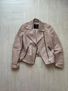 ALLSAINTS レザーライダースジャケット ピンクベージュのサムネイル