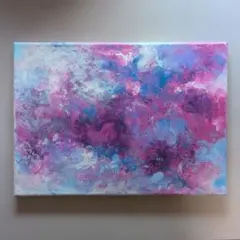 抽象画 キャンバスアート ピンク ブルー アクリル画　ハンドメイド