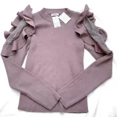 【INGNI】イング 袖フリル切替リブトップス ニット モカピンクM 新品