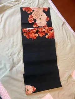 黒地 花柄 袋帯　正絹