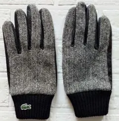 Lacoste ヘリンボーンニット手袋 グレー/ブラック