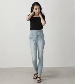 HI-WEST BUTTON DENIM KINNYS AZULライトブルー