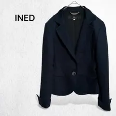 イネド テーラードジャケット スーツ 日本製 綿混 ステッチ 7号 オフィス