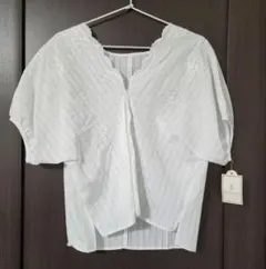 刺繍入りホワイトバルーン袖シャツ　ROPE PICNIC