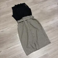 千鳥柄ワンピース　レース　しまむらLUNACION