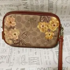 Coach 花柄ポーチ ブラウン