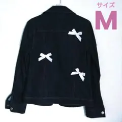 Gジャン　デニムジャケット　M デニムリメイク　リボン　インディゴブルー　濃紺