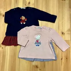 ファミリア　赤　チェック柄　フリル　ワンピース　ピンク　ロンT 80サイズ