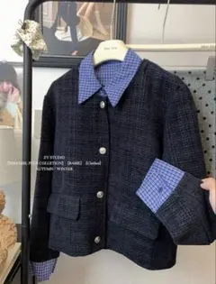 2way 襟取り外し可能 ツイードジャケット 春アウター 上品 韓国風