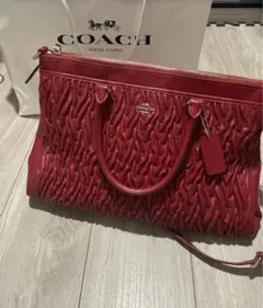 COACH マディソン　ギャザード　トートバッグ　ショルダーバッグ　赤