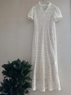 カットレースポロワンピース　sizeM アイボリー