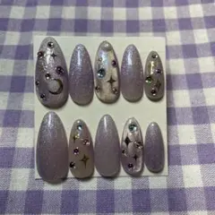 ラベンダー星月デザインネイルチップ10個セット