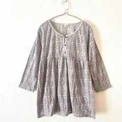 ☆Ｔシャツ カットソー チュニック ハーフボタン 7分袖 綿混 小花柄 M