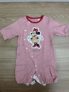ミニーマウス 赤白ストライプロンパース