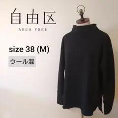 自由区 ウール混モックネック長袖カットソー トップス 薄手 ブラック 38 M