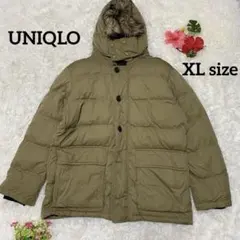 【UNIQLO】ダウンジャケット【XL】カーキ　取り外しファー付きフード　秋冬