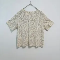 NONA 総柄 半袖 カットソー Tシャツ 3L 綿100 バックボタン　日本製のサムネイル