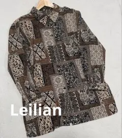 レリアン　オープンカラーシャツブラウス　レトロ総柄　透け感　古着　ヴィンテージ