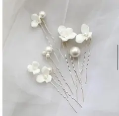 ヘアピンセット シルバー 花 Uピン パール 結婚式 パーティー