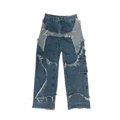 フリンジ加工 ダークブルースターデニム　パンツ　y2k グランジ